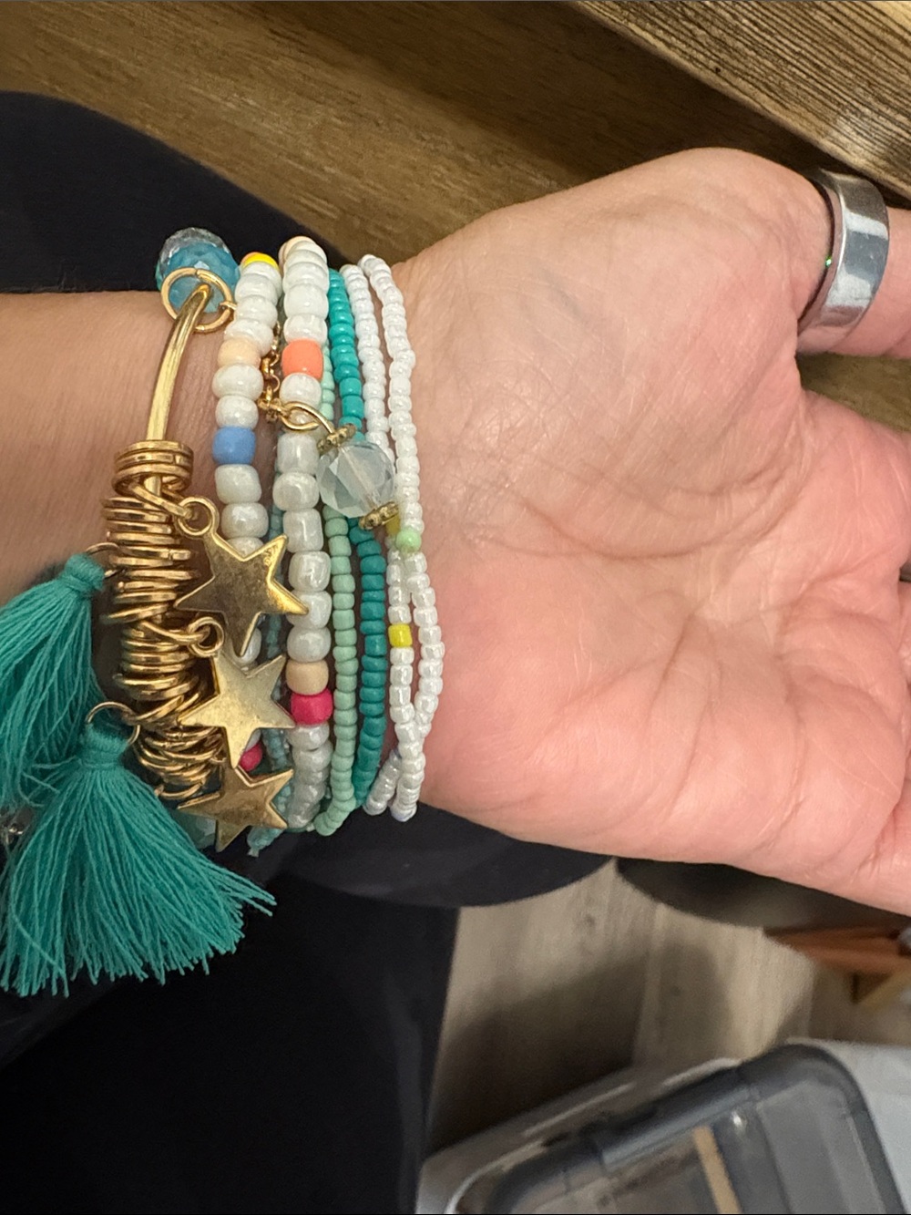 Source Unknown Teal Tassel & Gold Star Multicolor Beaded Bracelet Stack
